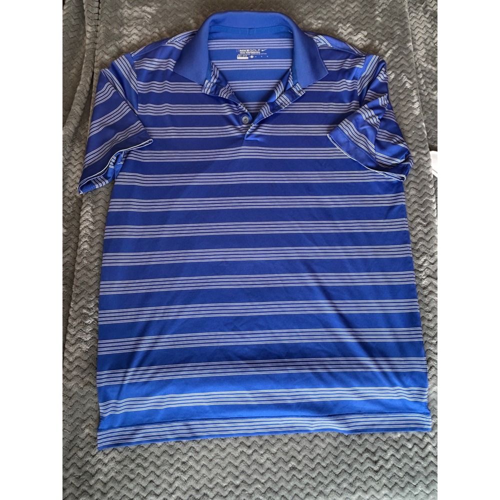 Nike Golf Tour Performance Dri-FIT Blue Striped Polo Shirt Mens‎ Medium